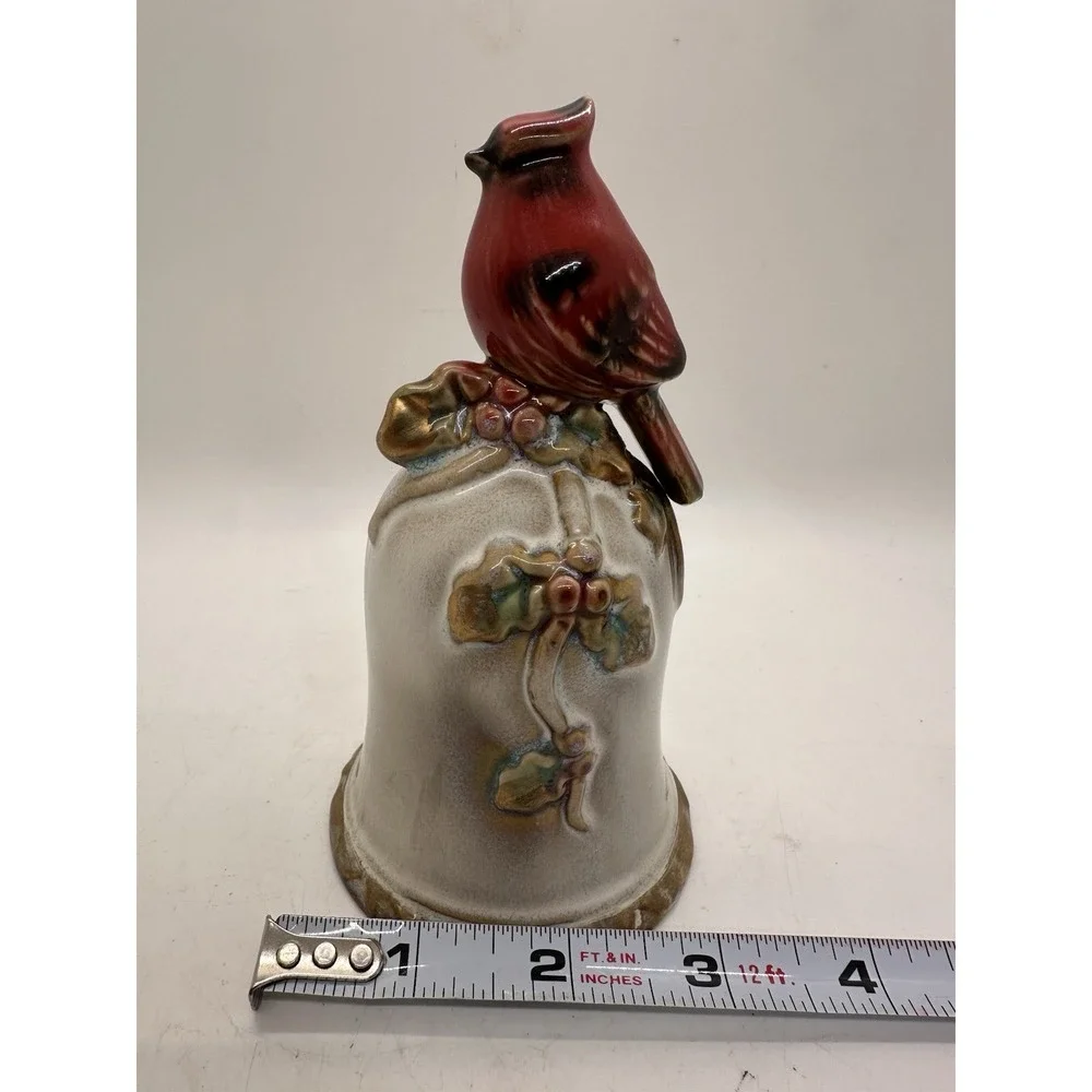 Vintage Cardinal Bell Figurine Ceramic Holiday Christmas Decor Woodland Bird
